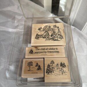 Stampin' Up! "Chill of Winter" - 4 Mounted Stamps - 1996 - RARE FIND - NIP